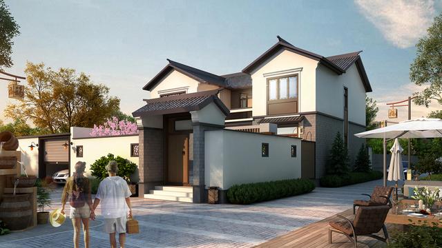 11x13兩層新中式庭院別墅，主體面積30萬平方米，非常適合農村住宅建設