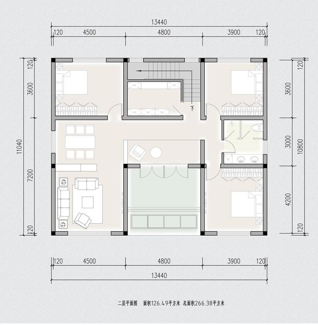 11x13兩層新中式庭院別墅，主體面積30萬平方米，非常適合農村住宅建設