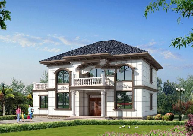 農村二層住宅建筑的設計圖，有一個大的下拉窗口設計，當美麗的住宅在家鄉建成時，沒有什么可擔心的。