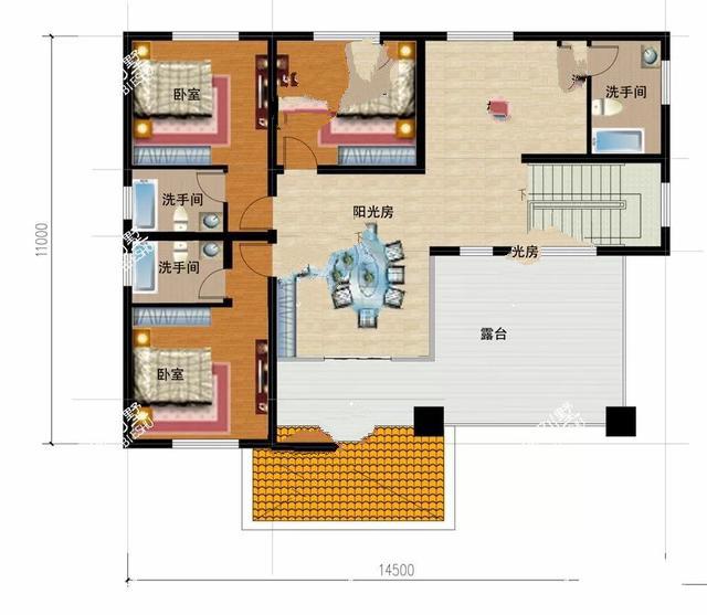 四層的鄉村別墅設計有斜屋頂，第一個客廳是空的，非常時尚有陽光的房間！